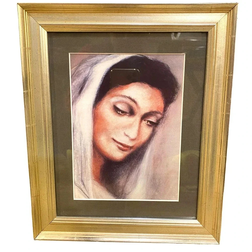 VTG A framed 10”x12” Painting Image of Our Lady Of Ephesus Home Office Art Decor